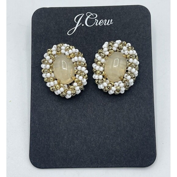 J. Crew Seed Bead Oval Stud Earrings New - Picture 1 of 6